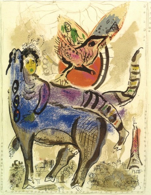 artist-chagall: A blue cow, 1967, Marc ChagallMedium: lithography,paper