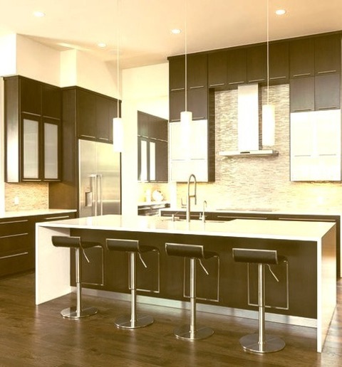 Contemporary Kitchen - KitchenWith A Farmhouse Sink, Flat-panel Cabinets, Dark Wood Cabinets, A Beige
