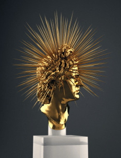 ganymedesrocks:  xandt:  Hedi Xandt: Apollo Rey, finished miniature piece (12 inch). 2013.Gold and Marble, various executions.The 3D-Scanned original is printed in marble dust, then custom-made and gold plated spikes are inserted into accurately placed