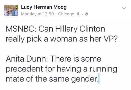 This is, ultimately, a very, very good point.Why can&rsquo;t Hillary go with another lady as her