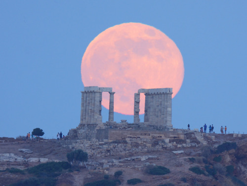 Super Moon Rises over The Temple of Poseidon “Yesterday’s view from Sounion, Greece. The