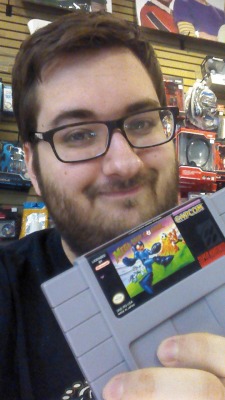 juicyjuicen:  So many selfies. Still sleepy, but we got a copy of mega man soccer in at work. One of the most indie mainstream titles I can think of off the top of my head. I miss playing it with my childhood crush. 