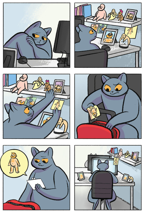 quirkbooks:
“ Manfried the Man
Page #14, Part 1
Buy the book now!
Amazon | Barnes & Noble | Books A Million | IndieBound
Book Description
In this hilarious graphic novel, the roles of cats and humans are reversed, putting humanoid felines in charge...