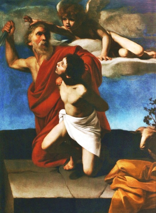 Bartolomeo Manfredi (Ostiano [Mantova, oggi Cremona] 1482 - Roma 1622), Il sacrificio di Isacco (The sacrifice of Isaac), 1620-22; 180 cm x 150 cm, oil on canvas; Roma, Chiesa del Gesù