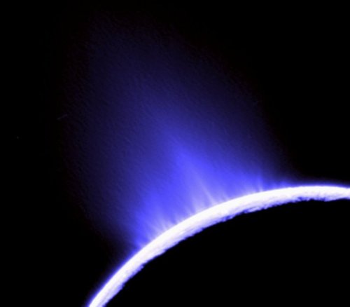 This photo of water geysers spouting from Saturn’s moon Enceladus was taken by NASA’s Ca