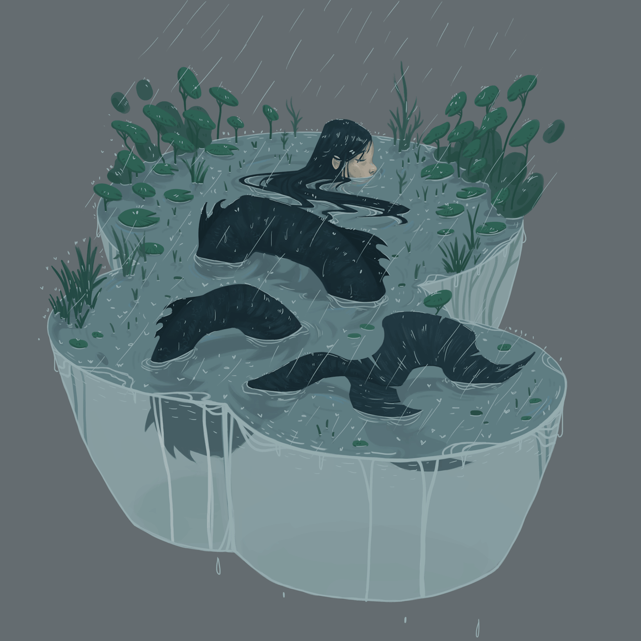 hugobaurens:  Mermay #08 Little mermaid and rainy day, First time I make a GIF, it’s