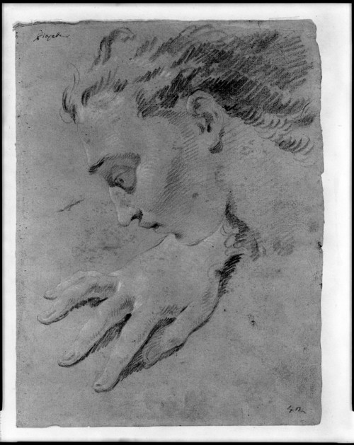 giovanni-battista-tiepolo: Profile of a Head plus a Hand; verso: Hand with Outstretched Fingers, Gio