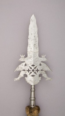 met-armsarmor:  Ceremonial Partisan of the Swiss Guard of the Prince Electors of Saxony via Arms and ArmorMedium: Steel, wood, textile (silk)Rogers Fund, 1982 Metropolitan Museum of Art, New York, NY http://www.metmuseum.org/art/collection/search/24890