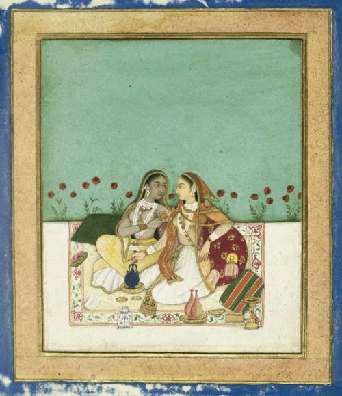 Two Women on a Terrace, Rajput miniature, ca.1700