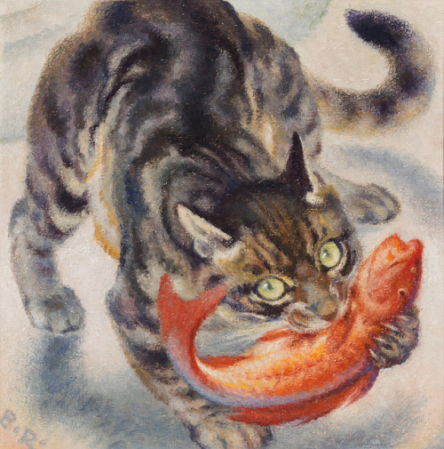 amare-habeo: Norbertine Bresslern-Roth (Austrian, 1891 - 1978) Fishing Cat, 1962 Oil on jute, 50 x 5