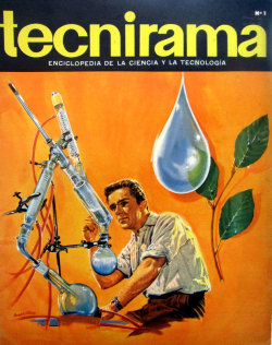 artornap:  1963 Tecnirama print, Vintage Original Magazine cover of Science and Technology, chemistry  laboratory water illustration for framing. 