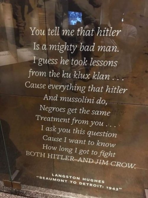 profeminist:  https://twitter.com/aiukliAfrika/status/1224201758320287744    “Beaumont to Detroit: 1943 “ - Langston Hughes  “Looky here, AmericaWhat you done doneLet things driftUntil the riots come. Now your policemenLet your mobs run free.I