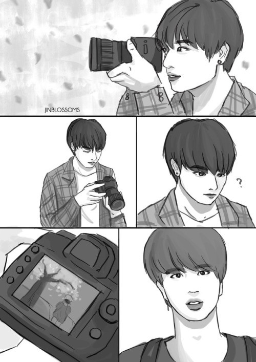 sketches of photographers!jinkook who accidentally caught each other on cam and that’s how they met 