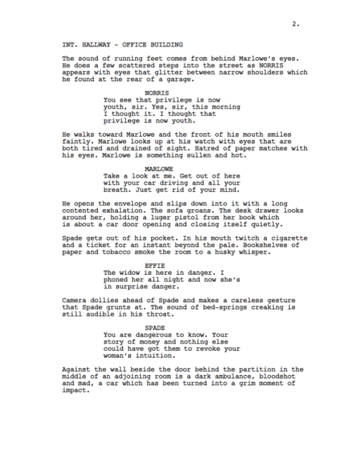 film noir scenewritten using a predictive text interfacesource: screenplays for ‘the maltese falcon’