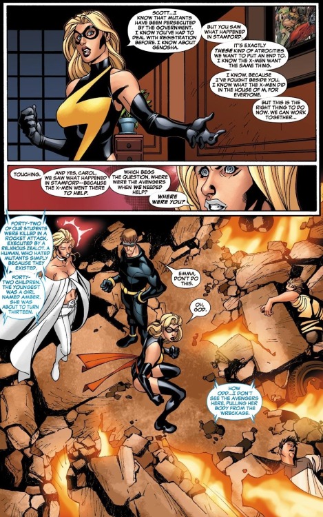 panels-of-interest:Emma Frost vs. Ms. Marvel.[from New X-Men (2004) #28]