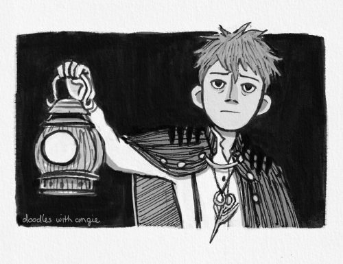 Disheveled and broken spirited, Wirt holds the Lantern and wears Adelaide's bird scissors around his neck. Claws reach out from the darkness and settle over Wirt's shoulders.