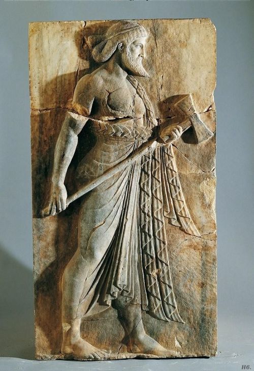 illvedere:Vulcan. Roman archaic relief from Herculaneum. (made before 79 AD). National Archaeologica