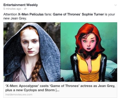 dailysturner:Sophie has got the part of Jean Grey!!!!!!! insidemovies.ew.com/2015/01/22/x-men