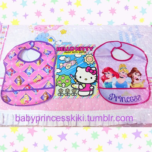babyprincesskiki:  (﹡ˆ﹀ˆ﹡)♡ Little haul!!! New pacis, baby princess bibs, banana baby food, wet to paint Hello Kitty book, Easter stuffies, Cinderella goodnights, a Tamagotchi, and a Eater basket Lamby head hehehe It is important for littles