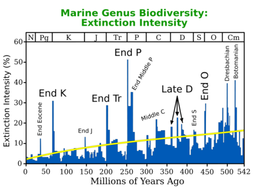 The End Ordovician Mass ExtinctionThis plot shows “extinction intensity”, defined as the