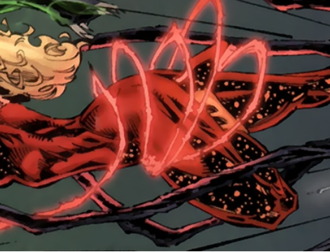 zoom in on Cassie's body from the Teen Titans vol. 4 #7 panel where she's flying forward with her arms stretched and one leg out and the other bent at the knee pushed into her butt, the zoom shows the small of her back, her butt thrust back and her heel buried deep into her butt