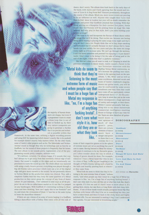 A brief interview with Godflesh regarding Us and Them in the May 1999 issue of Terrorizer (Click ima