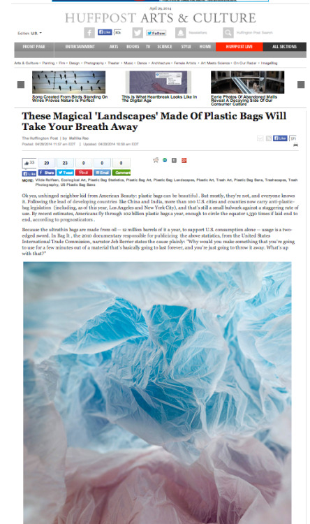 Article about my work and the environmental harm plastic bags have on the enviroment. Check it out, 