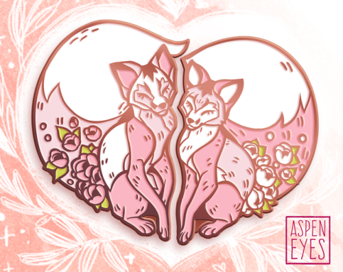 Foxy Valentine enamel pin preorders are up on Etsy!! They&rsquo;re a set of two rose gold enamel fox