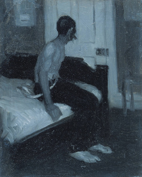 likeafieldmouse:  Edward Hopper 1. Solitary Figure in Theater (1902-4) 2. Man Seated on Bed (1905-6) 3. Painter and Model (1902-4)