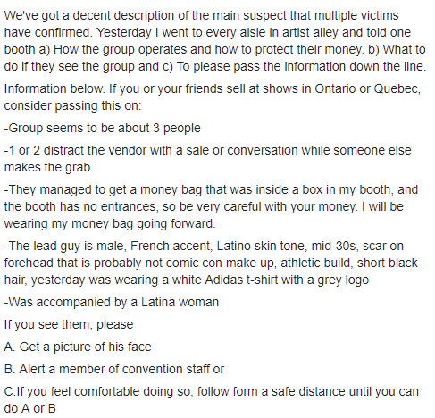 zeekayart:  ARTIST ALLEY CONVENTION THEFT PSA: There is an ORGANIZED group stealing from artists at 