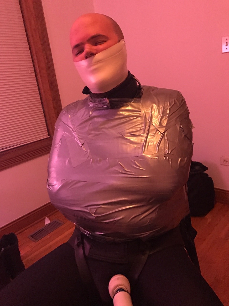 dreadfire:Gimp Pup Jetski still in full spandex, neoprene straight jacket and mouth