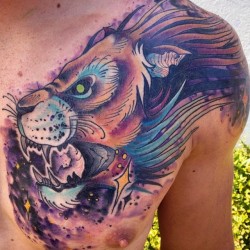 fuckyeahtattoos:  lion and galaxy done by