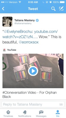 orphanblack:  theoriginal-thelight:  Guysssssss, she saw it!!!!! I’m so happy for whoever made this video. I can feel how much it means to them. Congrats!  (x) 