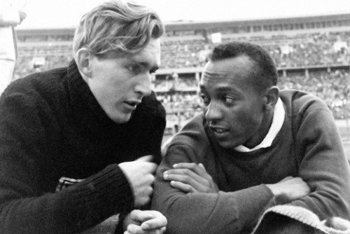 German athlete Luz Long and American athlete Jesse Owens at the 1936 Olympic games in Berlin