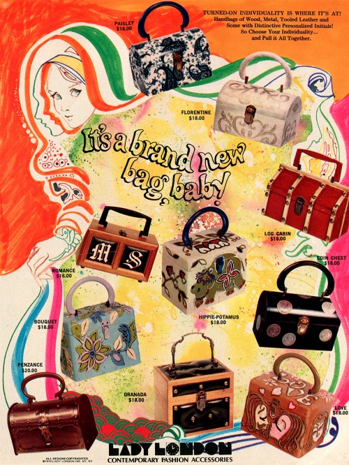 thegroovyarchives: Lady London fashion bags advertisementfrom the March, 1970 issue of Seventeen mag