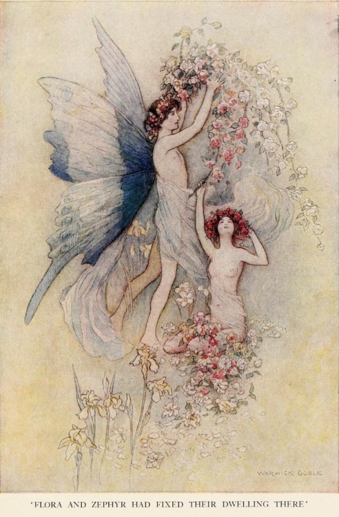 english-idylls:Warwick Goble’s illustration of The Book of the Duchess by Geoffrey Chaucer.