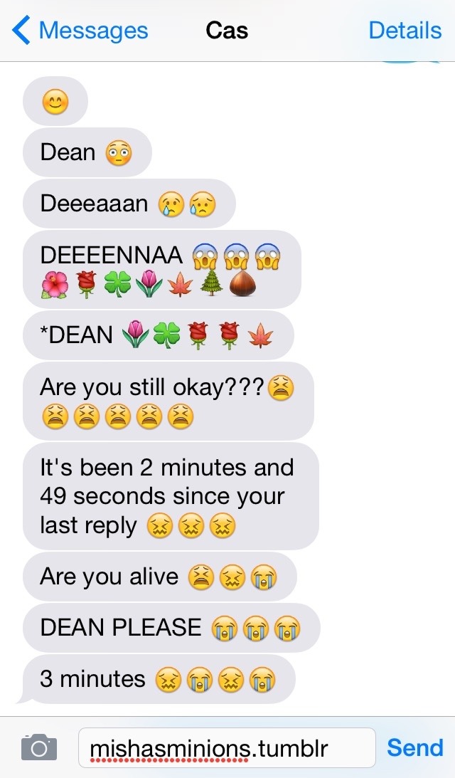 mishasminions:  TEXTS FROM CASCas REALLY likes texting emoticons 🌚