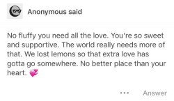 Oh nooo I’m no lemons! Lol They still need all their love even if gone from tumblr for a min ❤️  But ty ty tyyyyy! n///n