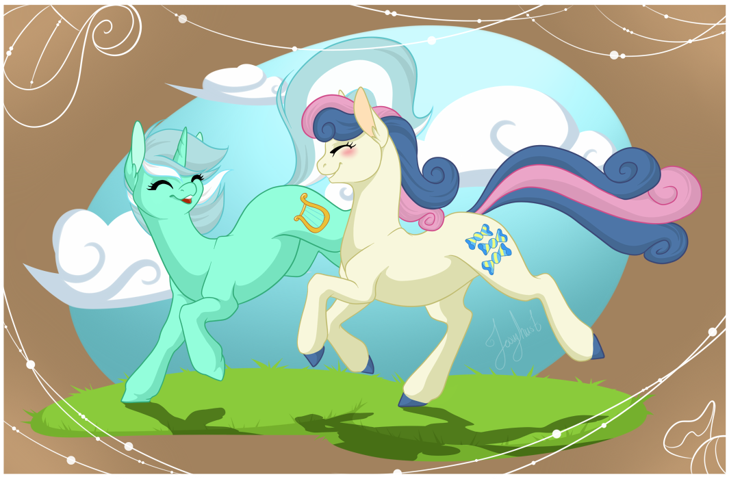 jooughust:  Bon Bon and Lyra are out frolicking and having a wonderful time. What