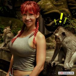 I think I may have traumatized that Monkey for life! 😄 www.ilovebianca.com  #ilovebianca #biancabeauchamp #redhead by biancabeauchampmodel
