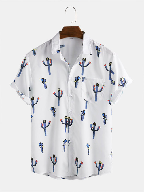 nervousnightwerewolf:Hawaiian flower Printed Short Sleeve Shirt And Button Print BlousesCheck out HE