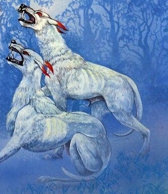 lpbestiary:The Cŵn Annwn are spectral hounds associated with the Wild Hunt in Welsh folklore. They a