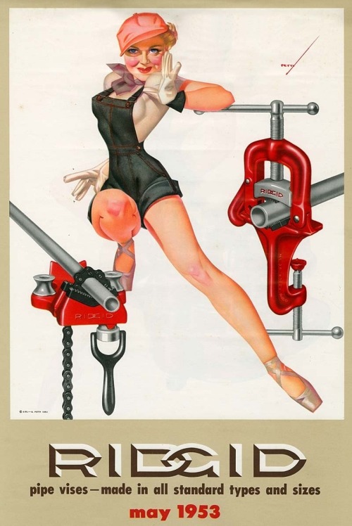 boomerstarkiller67: art by George Petty - Ridgid Tool Company calendars (1952-1956)
