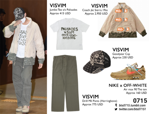 🐋 — bts0715: 190408 | RM : Visvim - Jumbo tee s/s...