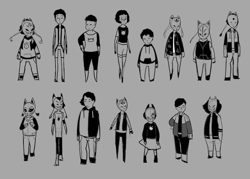 Early character iterations for Suki, the main character of “Cat Mask”- a superhero story set in Hong