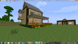 Just dicking around on singleplayer. I made a two story cottage, and in the background is my horse stables. You can&rsquo;t see it but next to it is the chicken coop. 