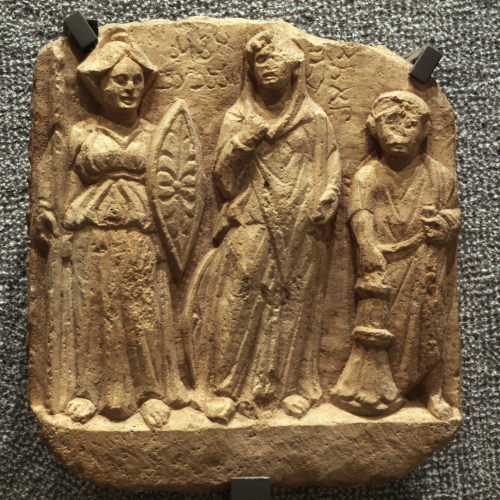 dwellerinthelibrary: The goddesses Nemesis and Allat, along with the chap who dedicated the stela. F