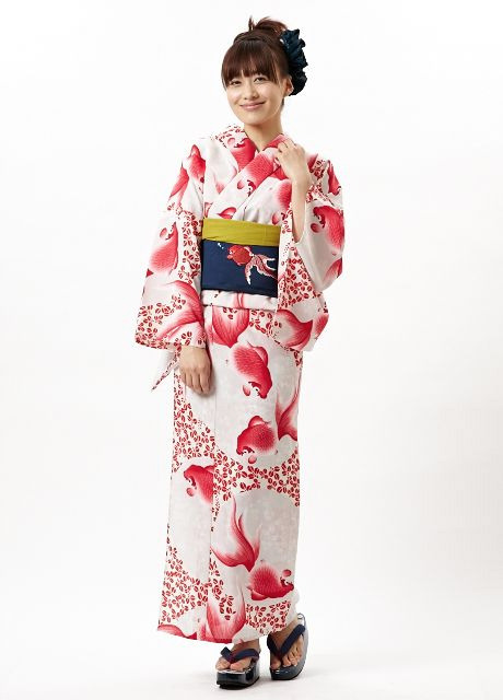 Red-and-red goldfish-patterned yukata.  Furifu designers, Japan.  Image via Pinterest