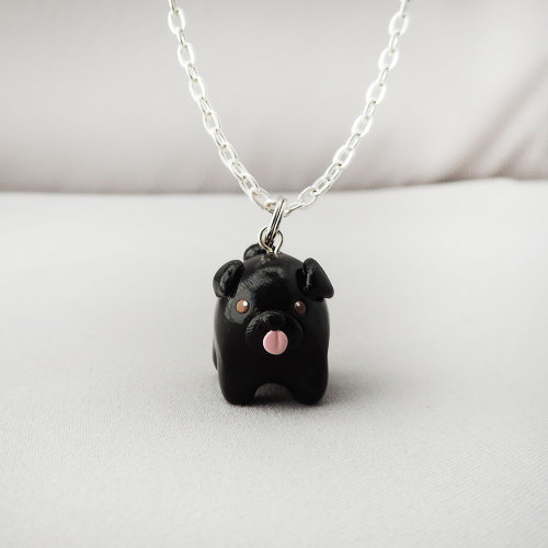 Fat black pug necklace from Cat Bear Express