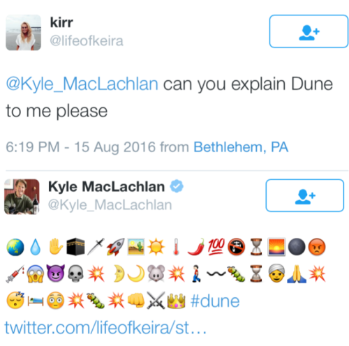 roguetelemetry:  I would read all of Kyle MacLachlan’s movie reviews @dunequotes, @daily-dune  Yes